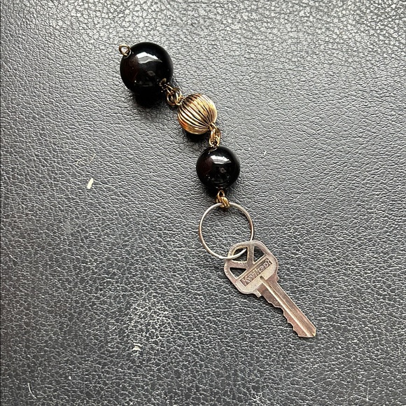 Handmade Accessories - Black and Gold Beaded Keychain